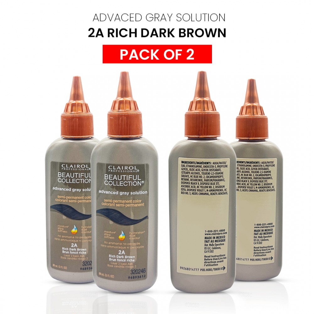 Free Shipping Clairol Professional Beautiful Collection Advanced Gray Solution Semi Permanent Hair Color (2 Pack) (2A Rich Dark Brown) - 3 oz
