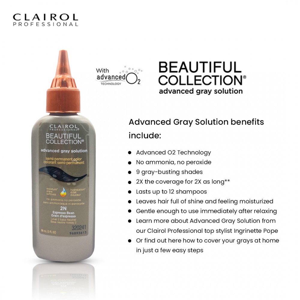Free Shipping Clairol Professional Beautiful Collection Advanced Gray Solution Semi Permanent Hair Color (2 Pack) (2N Espresso Bean) - 3 oz
