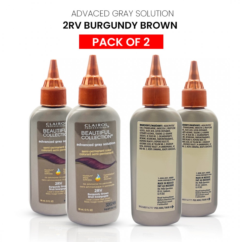Free Shipping Clairol Professional Beautiful Collection Advanced Gray Solution Semi Permanent Hair Color (2 Pack) (2RV Burgundy Brown) - 3 oz