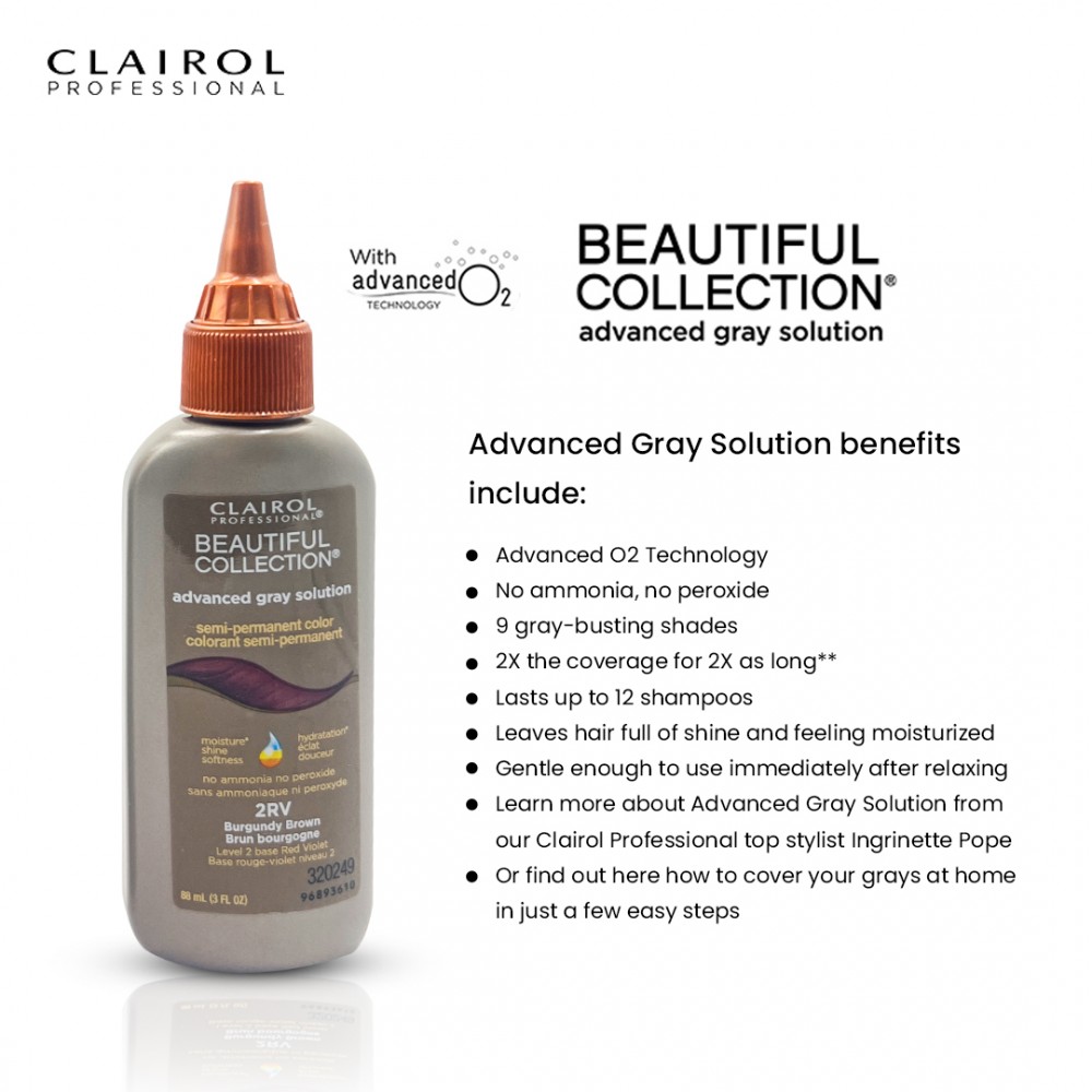 Free Shipping Clairol Professional Beautiful Collection Advanced Gray Solution Semi Permanent Hair Color (2 Pack) (2RV Burgundy Brown) - 3 oz