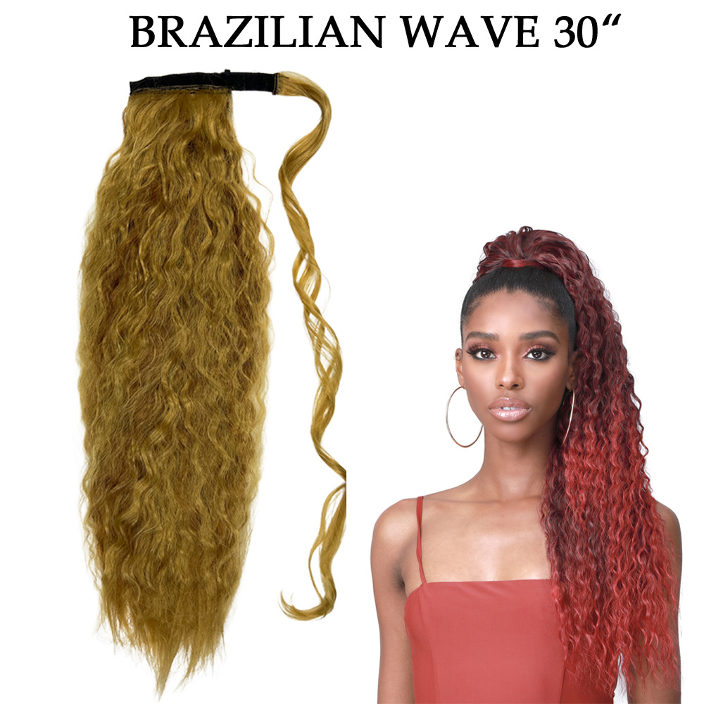 Free Shipping Ebo Synthetic Heat Resistant Wrap Around Ponytail Hair Extension Brazilian Wave 30"