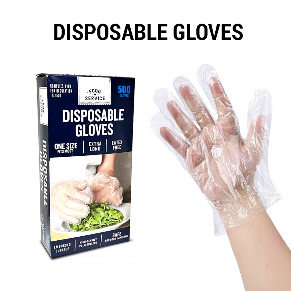 Free Shipping Plastic Disposable Food Gloves One Size Extra Long (500 CT)