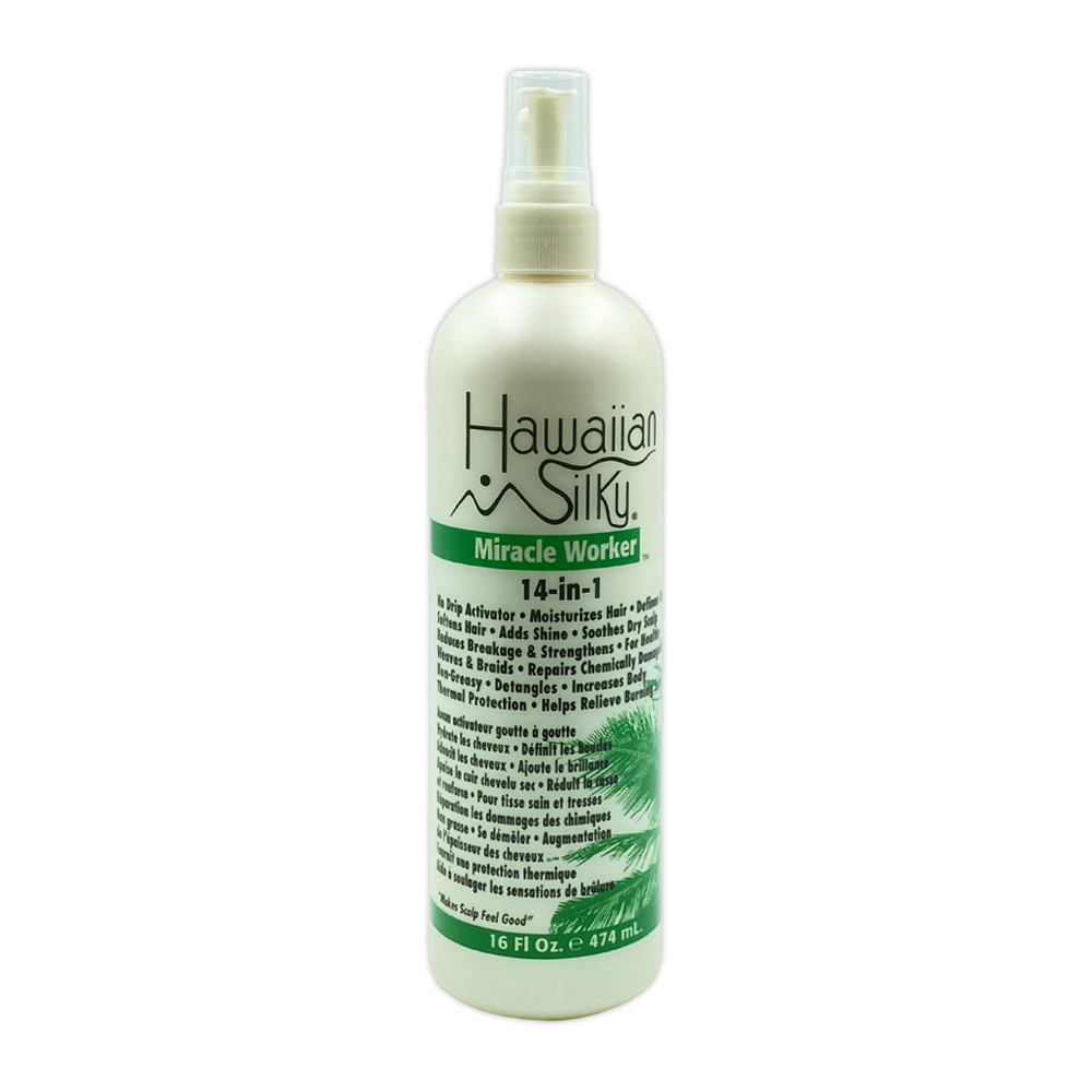 Hawaiian Silky Miracle Worker 14-in-1 No Drip Activator Moisturizes Hair Defines Curls Softens Hair Spray 16 Oz