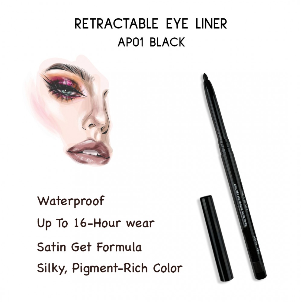 Ebo Retractable Waterproof Eyeliner Mechanical Eyeliner Pencil AP01 BLACK ( Pack Of 2 )