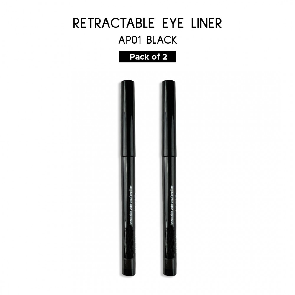 Ebo Retractable Waterproof Eyeliner Mechanical Eyeliner Pencil AP01 BLACK ( Pack Of 2 )