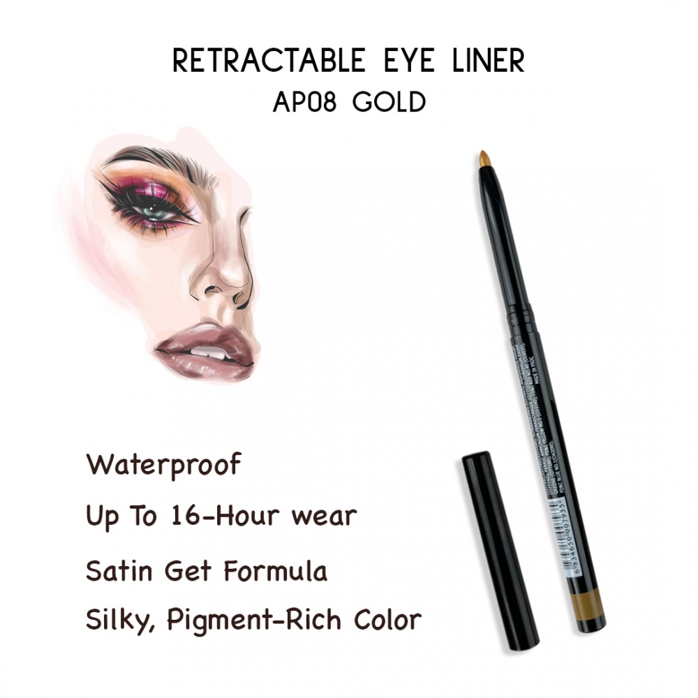 Ebo Retractable Waterproof Eyeliner Mechanical Eyeliner Pencil AP08 GOLD ( Pack Of 2 )