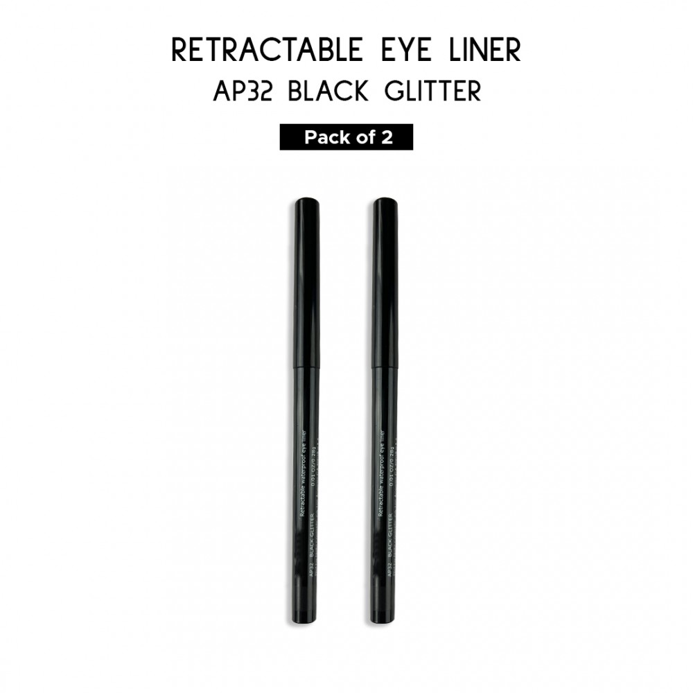 Ebo Retractable Waterproof Eyeliner Mechanical Eyeliner Pencil AP32 BLACK GLITTER ( Pack Of 2 )