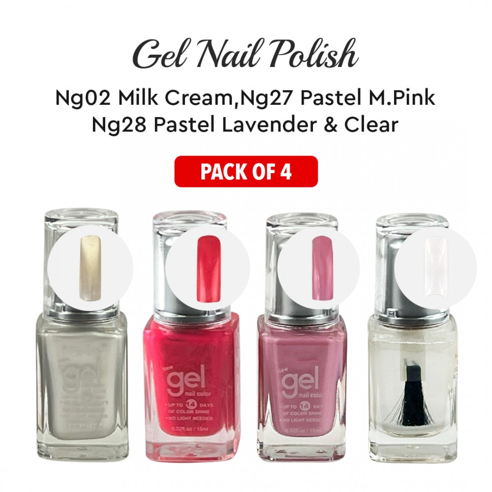 Free Shipping Ebo Gel Nail Polish Long Lasting Gel Set 4 color Pastel M Pink,Pastel  Lavender,Milk Cream  & Top Coat