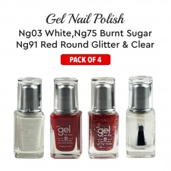Ebo Gel Nail Polish Long Lasting Gel Set 4 Color White, Burnt Sugar, Red Round Glitter & Top Coat Ebo Gel Nail Polish Long Lasting Gel Set 4 Color White, Burnt Sugar, Red Round Glitter & Top Coat