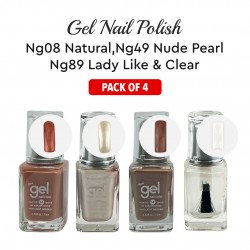 Ebo Gel Nail Polish Long Lasting Gel Set 4 Color Nude Pearl, Pink Jumbo Glitter, Natural & Top Coat