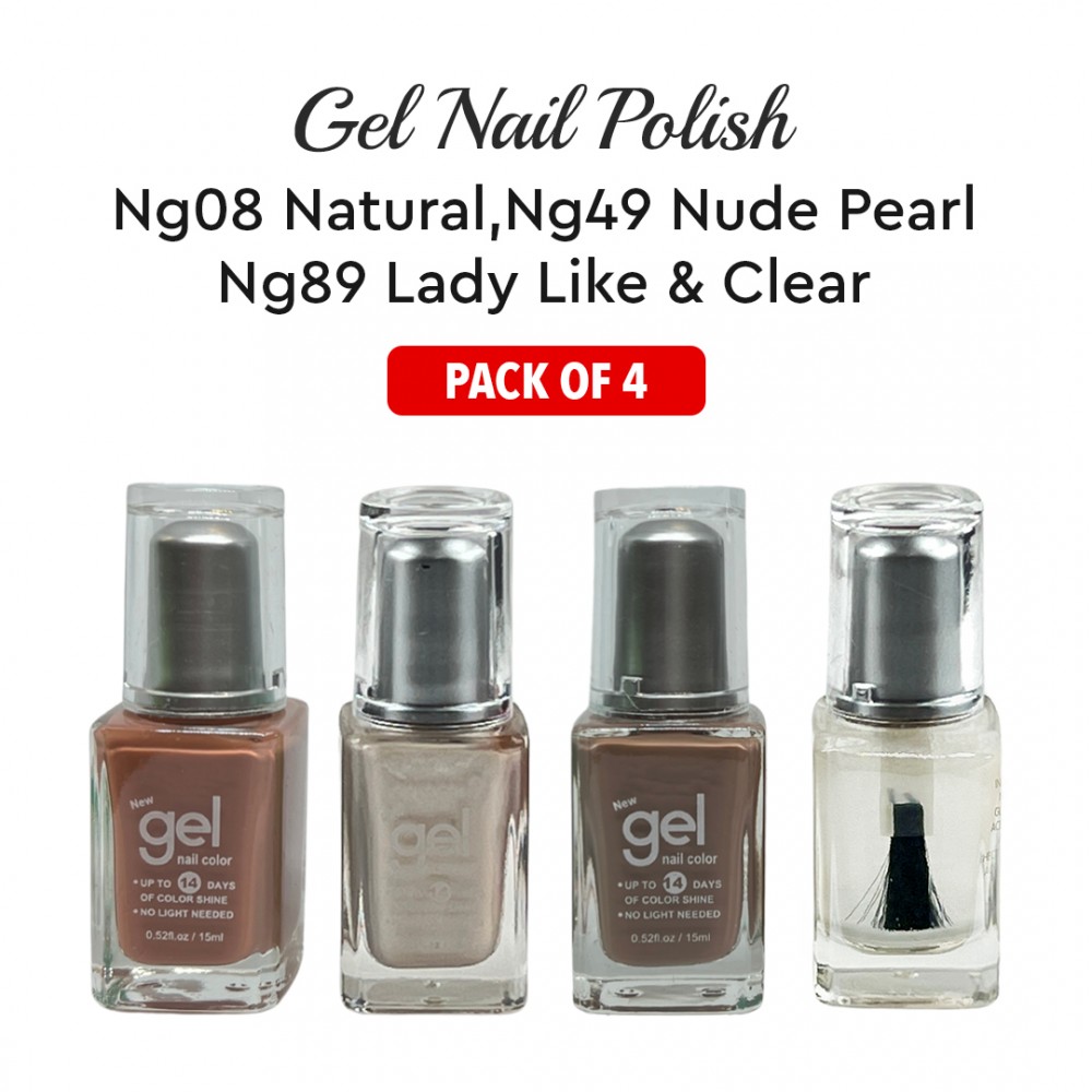 Free Shipping Ebo Gel Nail Polish Long Lasting Gel Set 4 color Nude Pearl, Pink jumbo Glitter, Natural & Top Coat