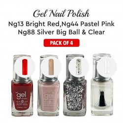 Ebo Gel Nail Polish Long Lasting Gel Set 4 Color Silver Big Ball, Bright Red, Pastel Pink& Top Coat