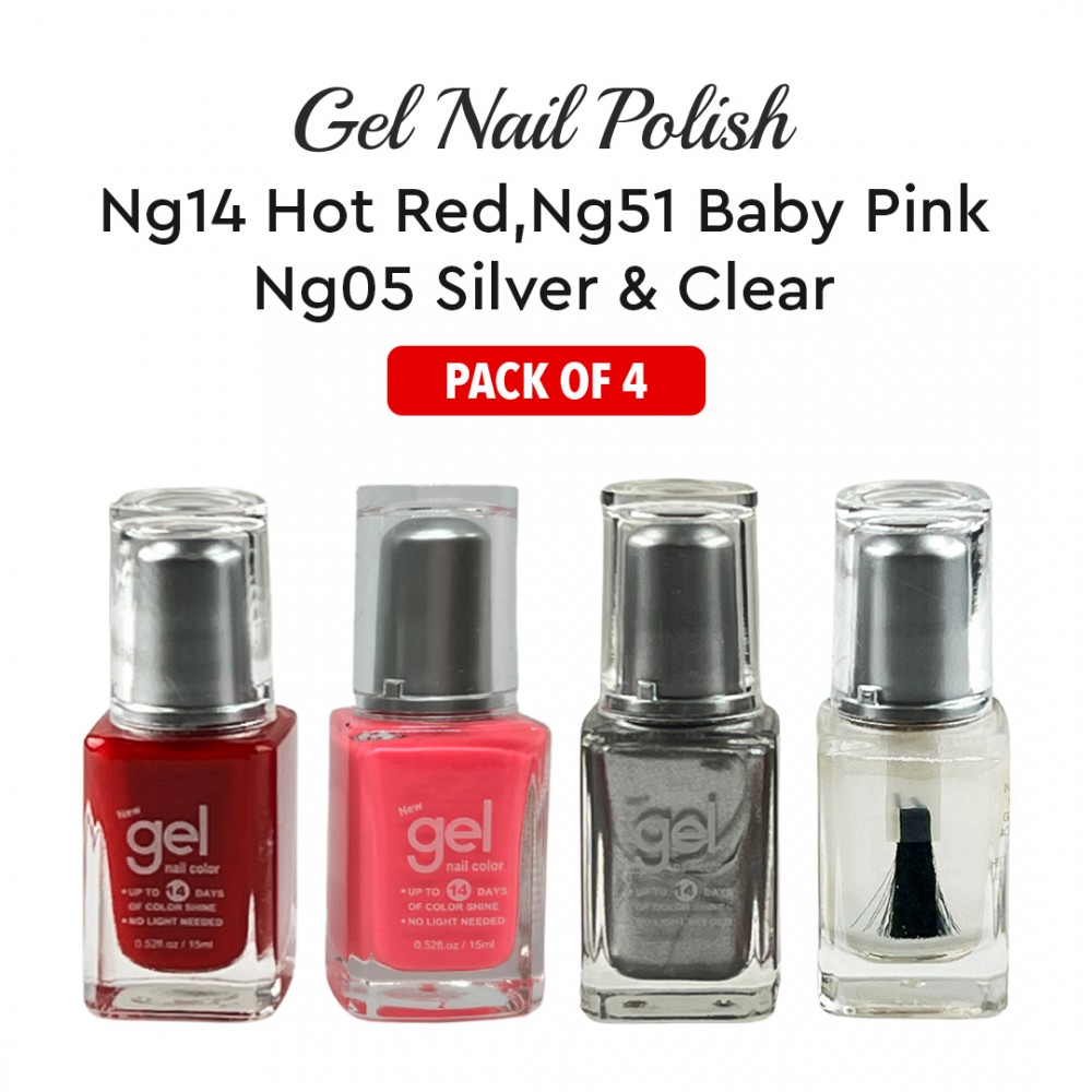 Free Shipping Ebo Gel Nail Polish Long Lasting Gel Set 4 color Neon Green, Silver, Hot Red & Top Coat