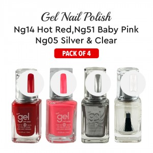 Ebo Gel Nail Polish Long Lasting Gel Set 4 Color Neon Green, Silver, Hot Red & Top Coat