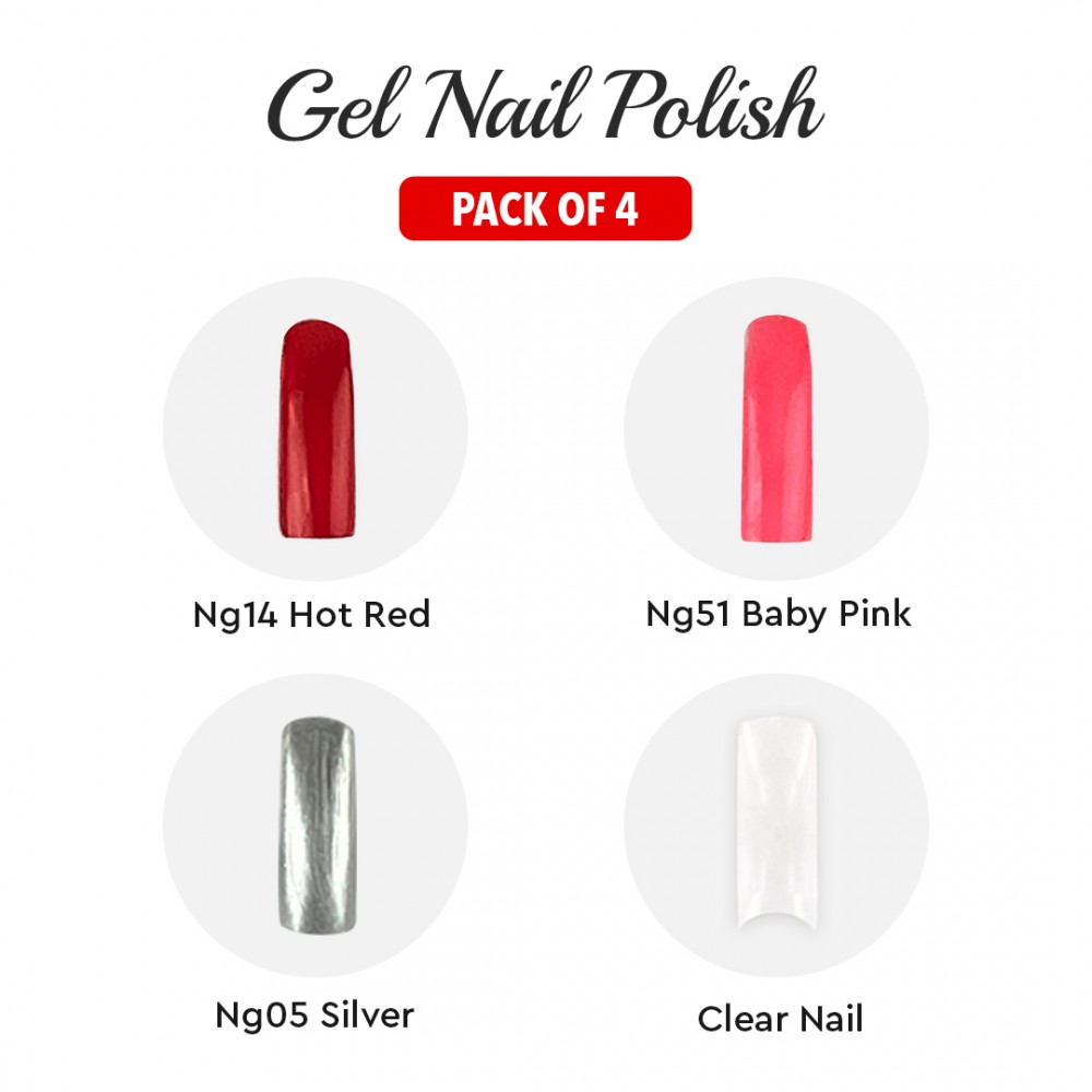 Free Shipping Ebo Gel Nail Polish Long Lasting Gel Set 4 color Neon Green, Silver, Hot Red & Top Coat