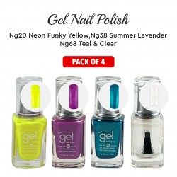Ebo Gel Nail Polish Long Lasting Gel Set 4 Color Summer Laveder Neon Funky Yellow Teal   & Top Coat