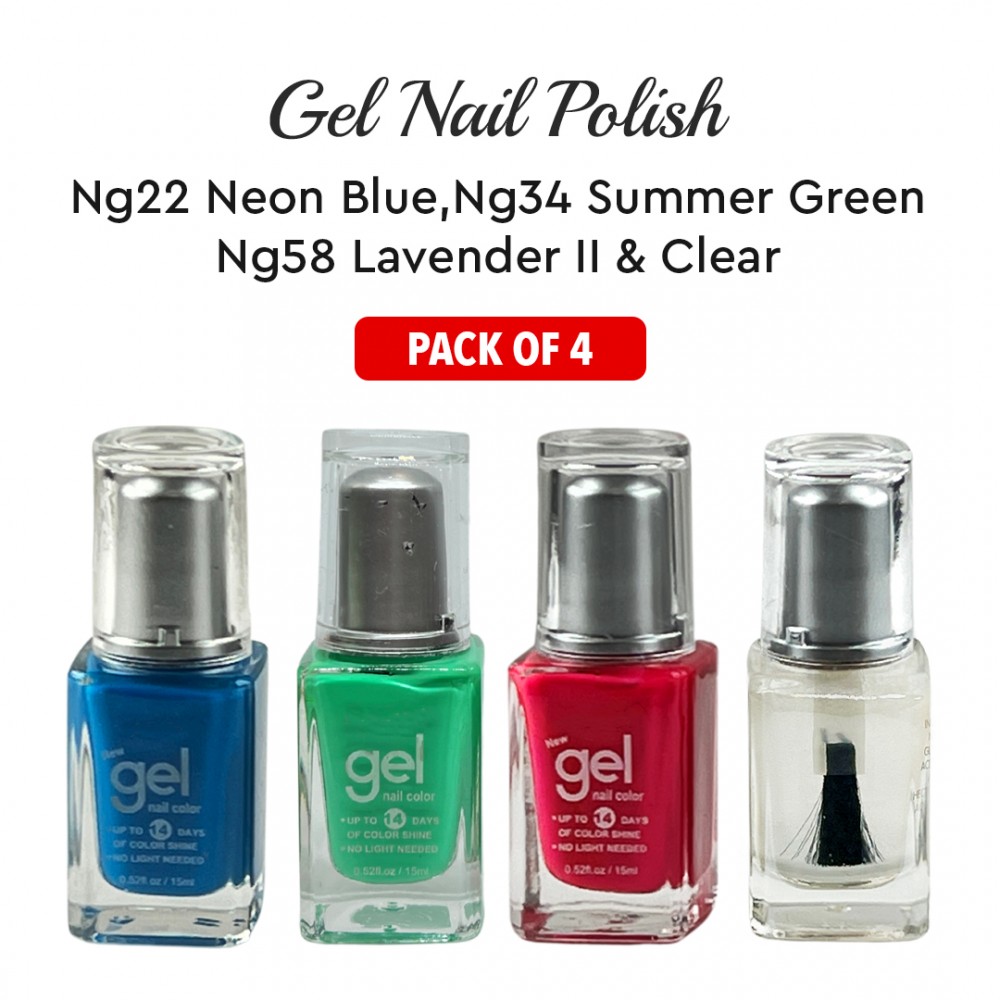 Free Shipping Ebo Gel Nail Polish Long Lasting Gel Set 4 color Neon Blue, Lavender ll, Summer Green & Top Coat