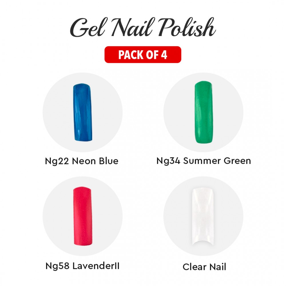Free Shipping Ebo Gel Nail Polish Long Lasting Gel Set 4 color Neon Blue, Lavender ll, Summer Green & Top Coat