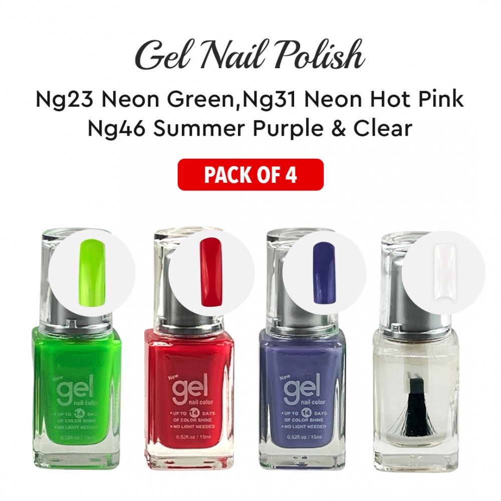 Free Shipping Ebo Gel Nail Polish Long Lasting Gel Set 4 color Summer Purple, Neon Green 2 Neon Hot Pink & Top Coat