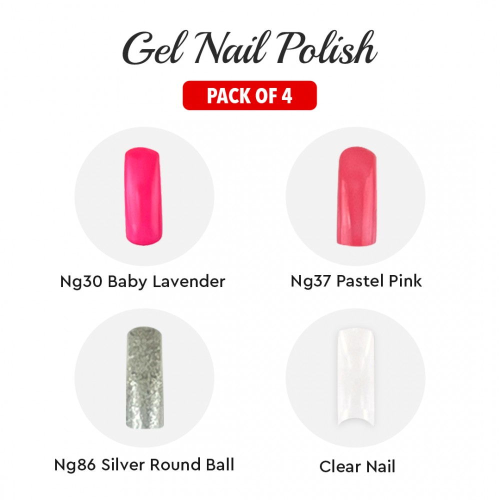Free Shipping Ebo Gel Nail Polish Long Lasting Gel Set 4 color Pastel Pink, Baby Lavender, Silver Round Ball & Top Coat