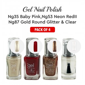 Ebo Gel Nail Polish Long Lasting Gel Set 4 Color Baby Pink, Neon Red Ll Gold Round Glitter & Top Coat Ebo Gel Nail Polish Long Lasting Gel Set 4 Color Baby Pink, Neon Red Ll Gold Round Glitter & Top Coat