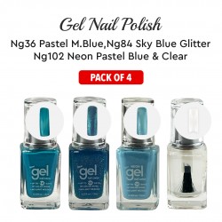 Ebo Gel Nail Polish Long Lasting Gel Set 4 Color Pastel M Blue Neon Pasyel Blue, Sky Blue Glitter & Top Coat