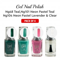 Ebo Gel Nail Polish Long Lasting Gel Set 4 Color Neon Pasyel Lavender,Neon Pasyel Green, Teal  & Top Coat