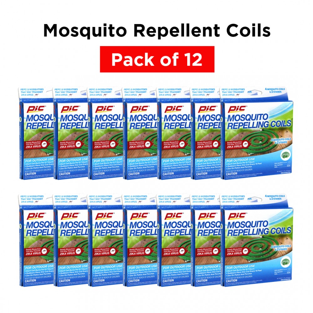 PIC Mosquito Repelling Coils -12 Pack (4 Coils Each Pack), Mosquito Repellent for Outdoor Spaces