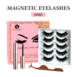 Natural Look Magnetic False Eyelashes With Eyeliner And Applicator 5 Pair Eyelashes Kit Ds03