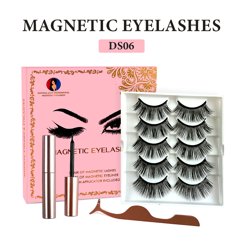 Free Shipping Natural Look Magnetic False Eyelashes With Eyeliner And Applicator 5 Pair Eyelashes Kit DS06