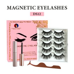 Natural Look Magnetic False Eyelashes With Eyeliner And Applicator 5 Pair Eyelashes Kit Ds12