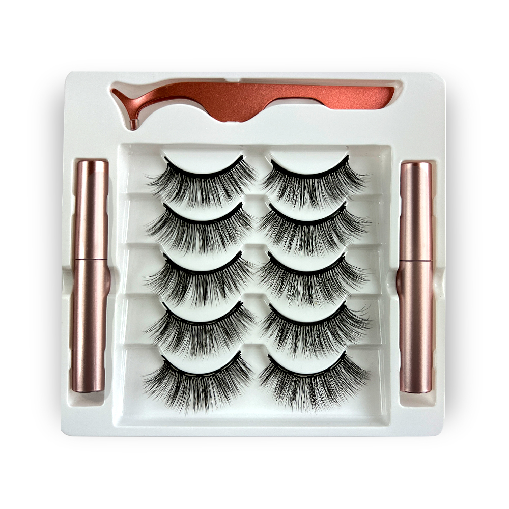 Free Shipping Natural Look Magnetic False Eyelashes With Eyeliner And Applicator 5 Pair Eyelashes Kit Ds12
