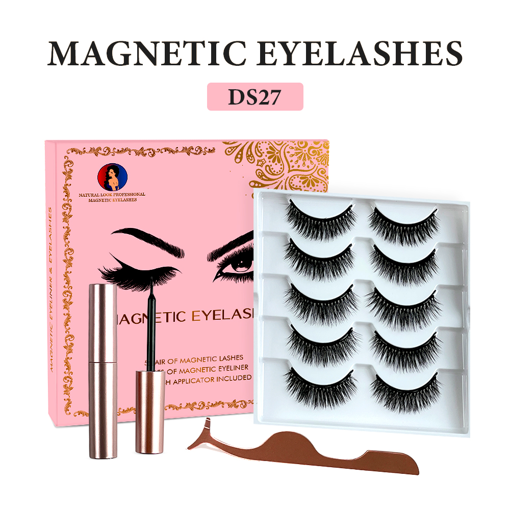 Free Shipping Natural Look Magnetic False Eyelashes With Eyeliner And Applicator 5 Pair Eyelashes Kit Ds27