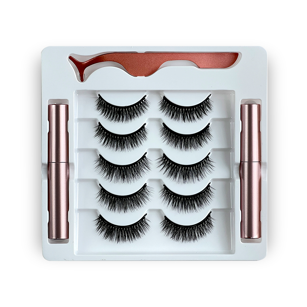 Free Shipping Natural Look Magnetic False Eyelashes With Eyeliner And Applicator 5 Pair Eyelashes Kit Ds27