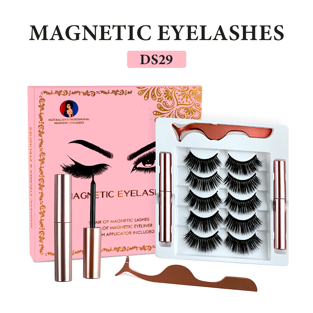 Free Shipping Natural Look Magnetic False Eyelashes With Eyeliner And Applicator 5 Pair Eyelashes Kit Ds29