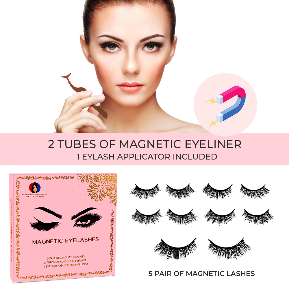 Free Shipping Natural Look Magnetic False Eyelashes With Eyeliner And Applicator 5 Pair Eyelashes Kit Ds29