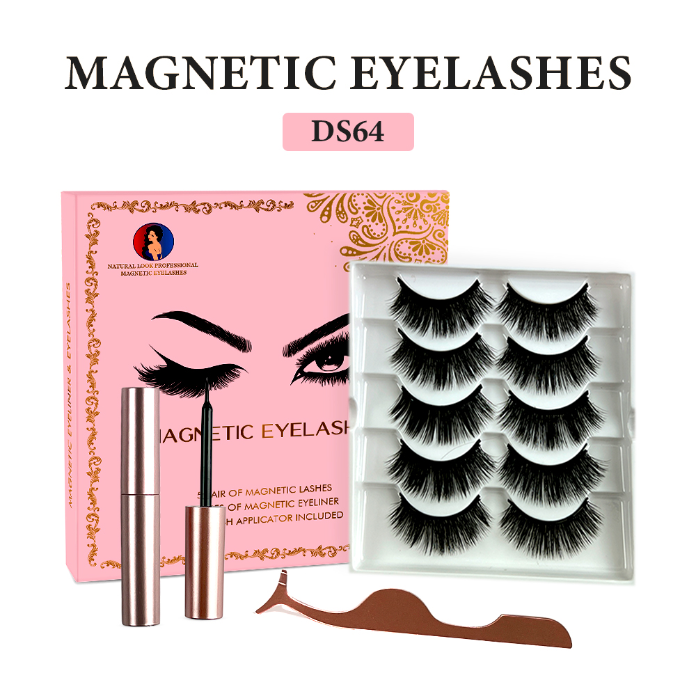Free Shipping Natural Look Magnetic False Eyelashes With Eyeliner And Applicator 5 Pair Eyelashes Kit Ds64