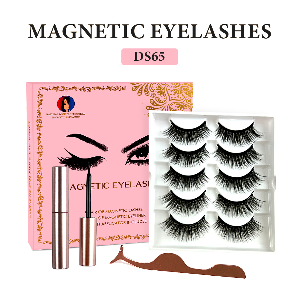 Free Shipping Natural Look Magnetic False Eyelashes With Eyeliner And Applicator 5 Pair Eyelashes Kit Ds65