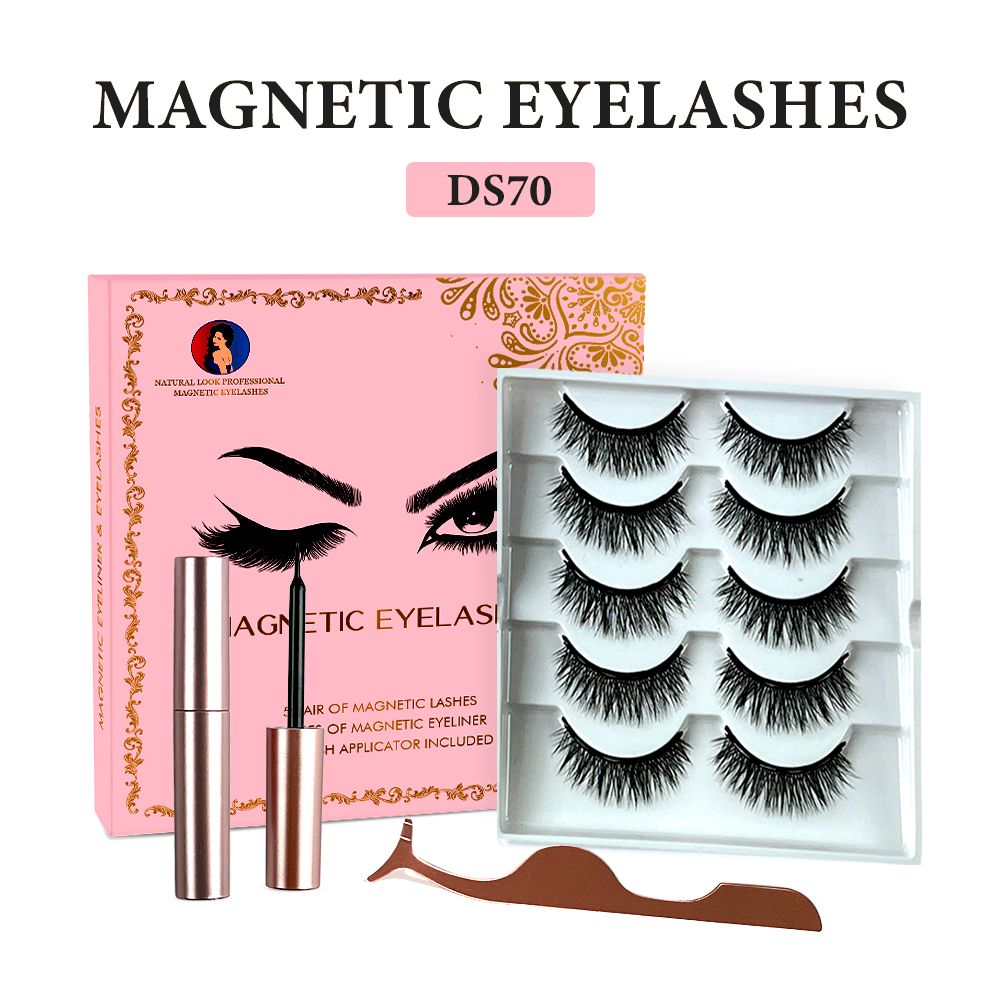 Free Shipping Natural Look Magnetic False Eyelashes With Eyeliner And Applicator 5 Pair Eyelashes Kit Ds70