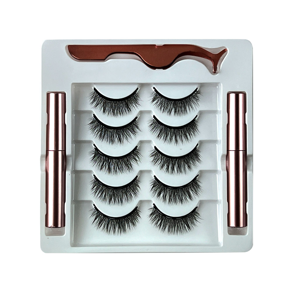 Free Shipping Natural Look Magnetic False Eyelashes With Eyeliner And Applicator 5 Pair Eyelashes Kit Ds70