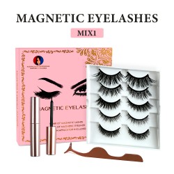 Natural Look Magnetic False Eyelashes With Eyeliner And Applicator 5 Pair Eyelashes Kit MIX1