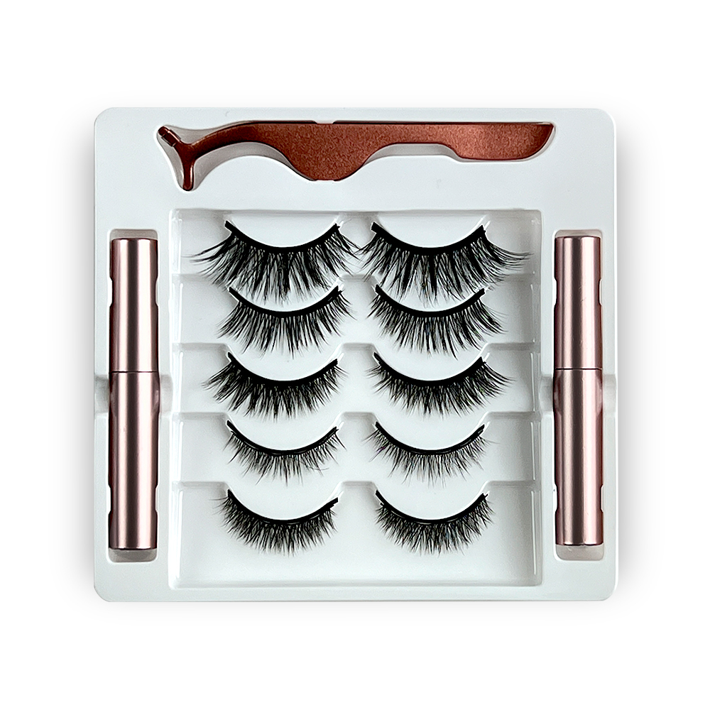 Free Shipping Natural Look Magnetic False Eyelashes With Eyeliner And Applicator 5 Pair Eyelashes Kit MIX1