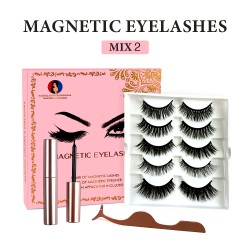 Natural Look Magnetic False Eyelashes With Eyeliner And Applicator 5 Pair Eyelashes Kit MIX2