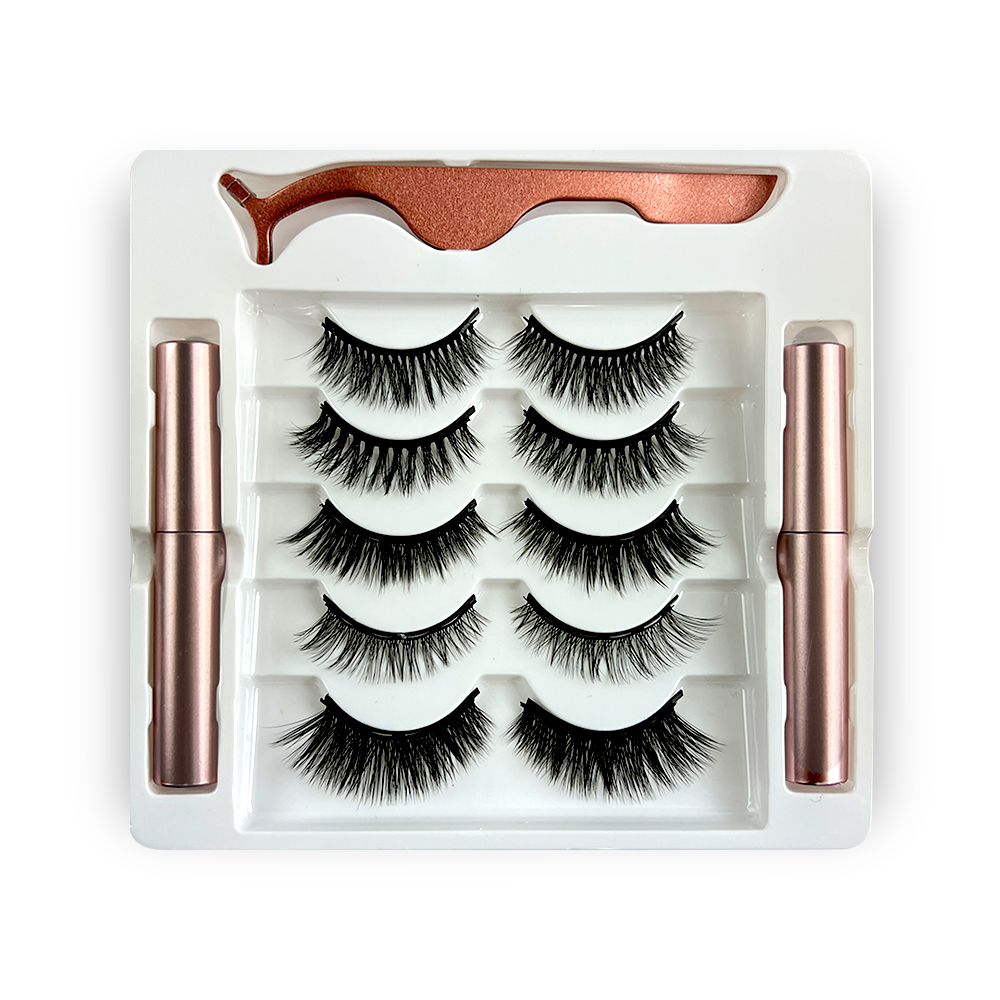 Free Shipping Natural Look Magnetic False Eyelashes With Eyeliner And Applicator 5 Pair Eyelashes Kit MIX2