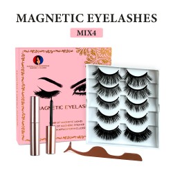 Natural Look Magnetic False Eyelashes With Eyeliner And Applicator 5 Pair Eyelashes Kit MIX4