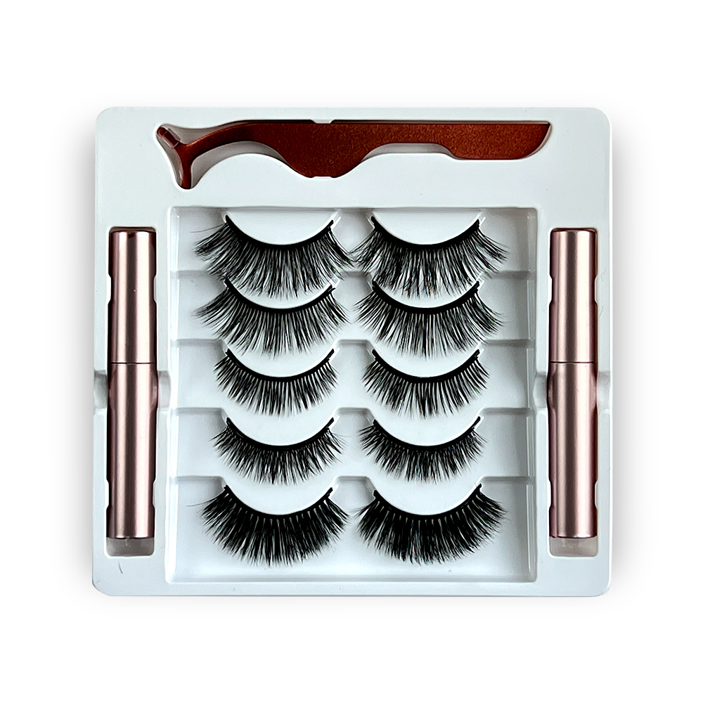 Free Shipping Natural Look Magnetic False Eyelashes With Eyeliner And Applicator 5 Pair Eyelashes Kit MIX4