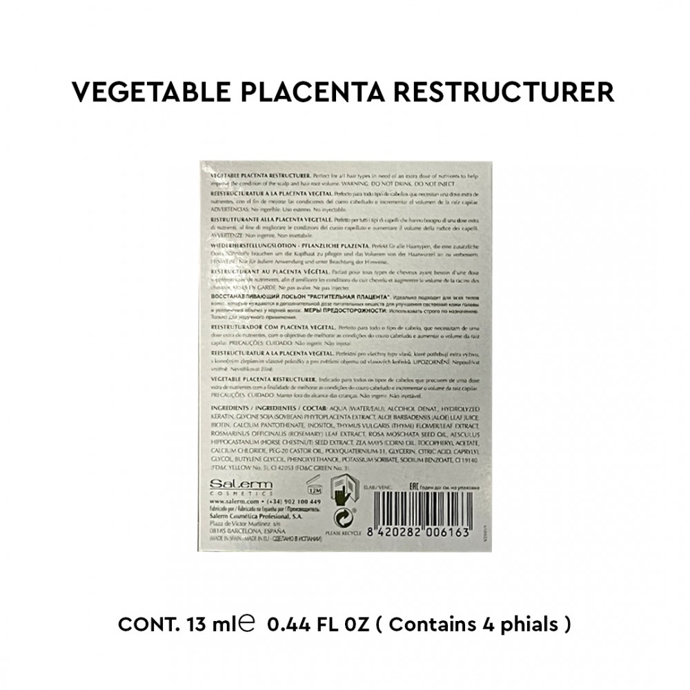 Free Shipping Salerm Cosmetics Vegetable Placenta Restructurer - 4 vials of 0.44 oz Free Shipping Salerm Cosmetics Vegetable Placenta Restructurer - 4 vials of 0.44 oz