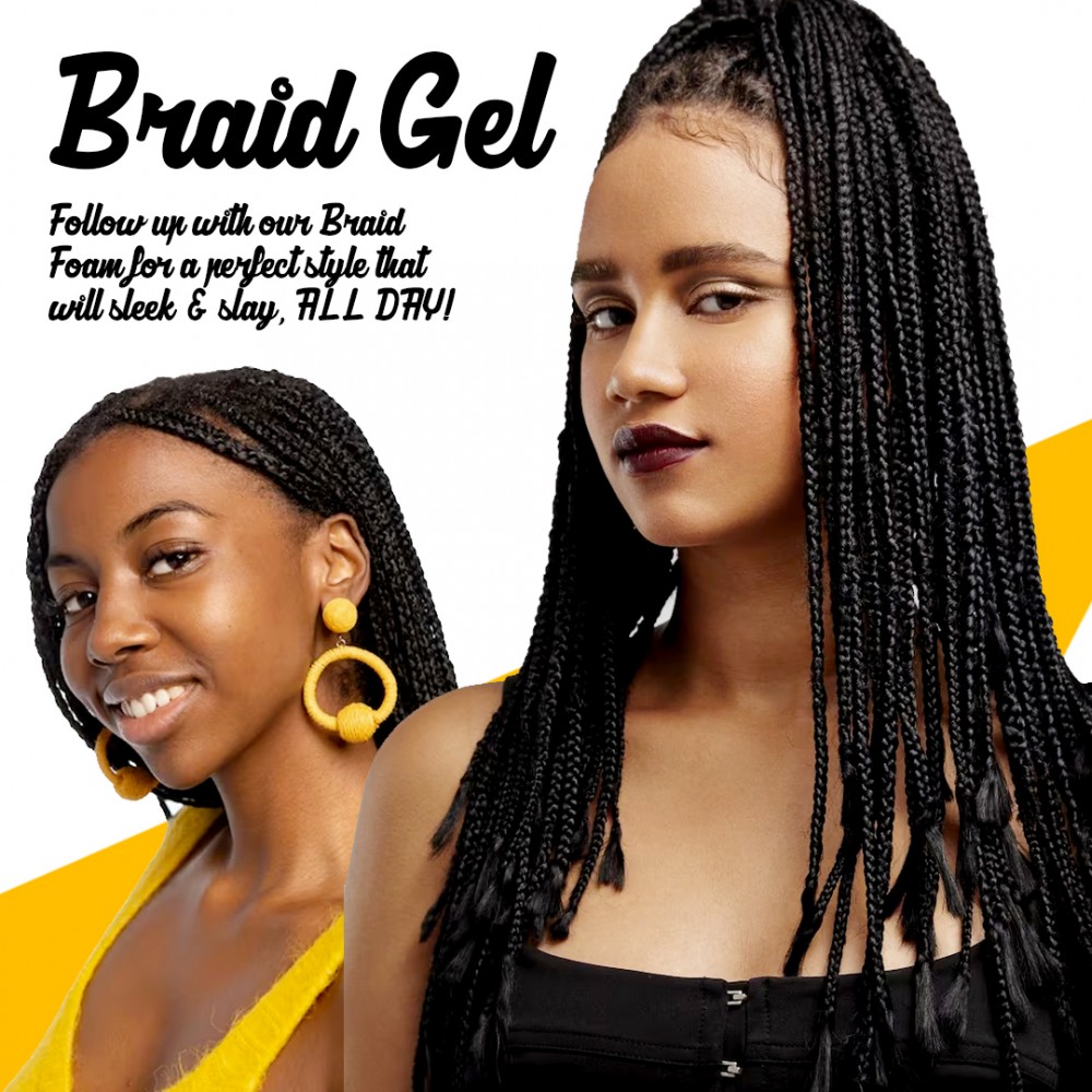 Free Shipping Seamless Hold Braid Gel Cornrow & Locs & Twist Sleek Finish Extreme Hold - 250mL/8.8 fl.oz