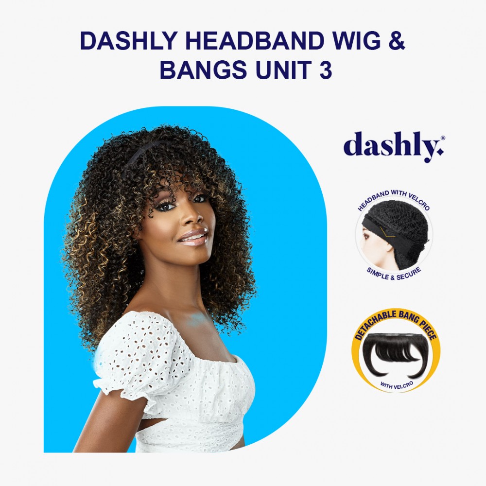 Free Shipping Ebo Dashly Synthetic Headband Wig With Bangs Hb Unit 3 Kinky Curly 18” Inch