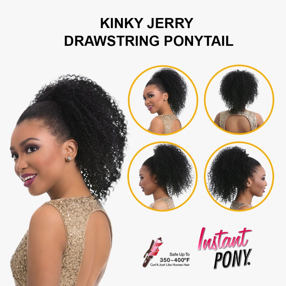 Free Shipping Ebo Instant Pony Synthetic Heat Resistant Draw String Ponytail Kinky Jerry 12” Inch
